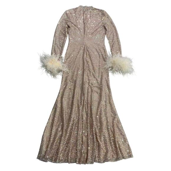 Self-Portrait Champagne Rhinestone Feather Midi Dress US 2 - Picture 9 of 10